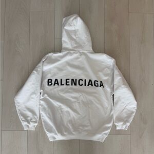 Balenciaga White Hoodie with Black Back Logo